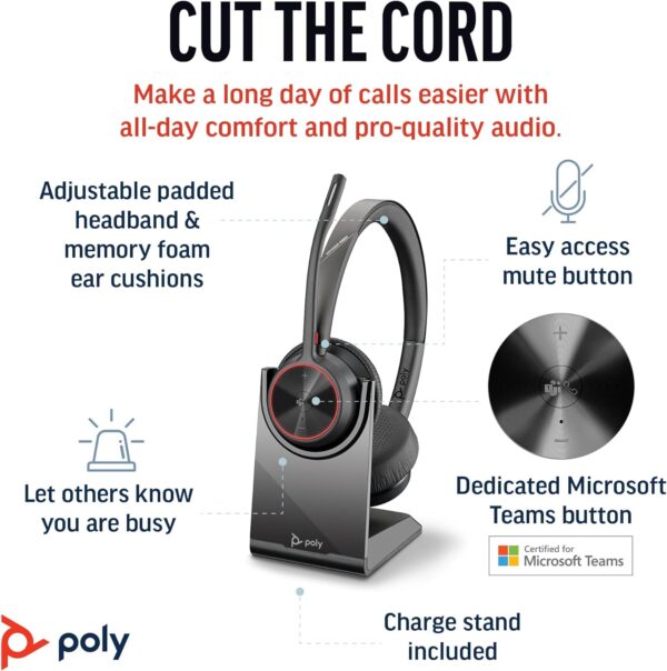 Poly Voyager Focus 4320 UC w-Charge Stand features